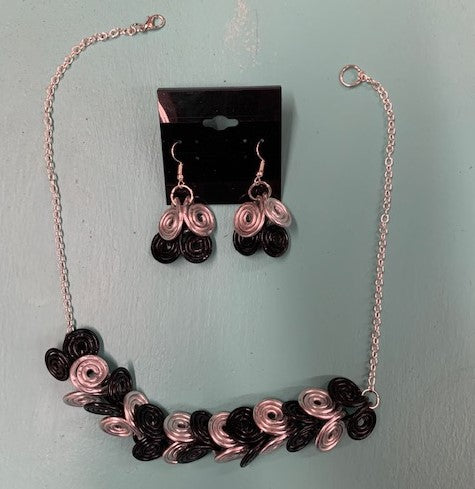 Yin Yang Coils of Light and Dark Necklace and Earrings