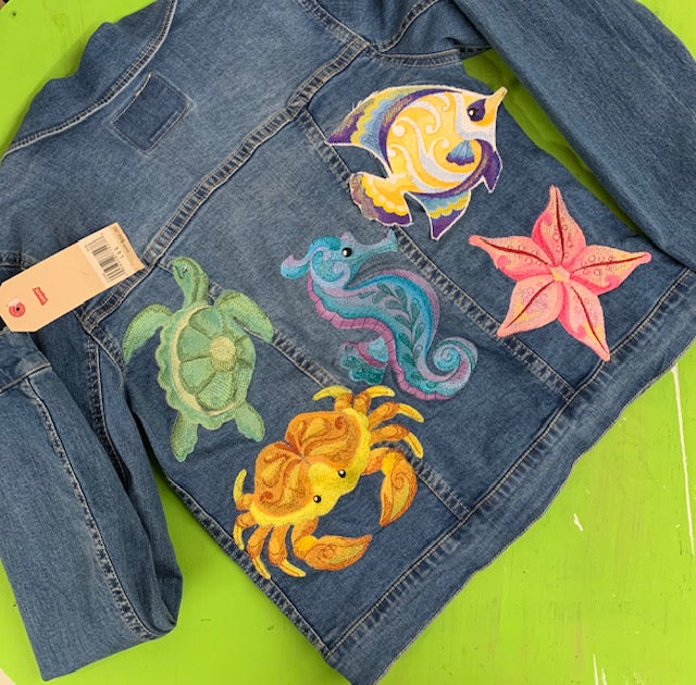 Kids SIze Large(12-13 yrs) Sealife Embroidered Denim Jacket