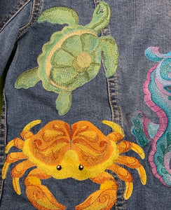 Kids SIze Large(12-13 yrs) Sealife Embroidered Denim Jacket