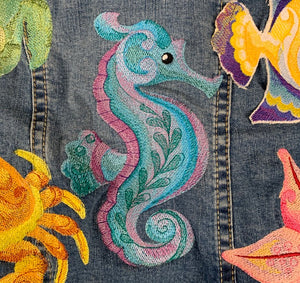 Kids SIze Large(12-13 yrs) Sealife Embroidered Denim Jacket