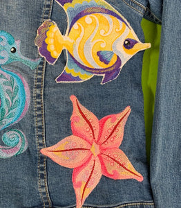 Kids SIze Large(12-13 yrs) Sealife Embroidered Denim Jacket